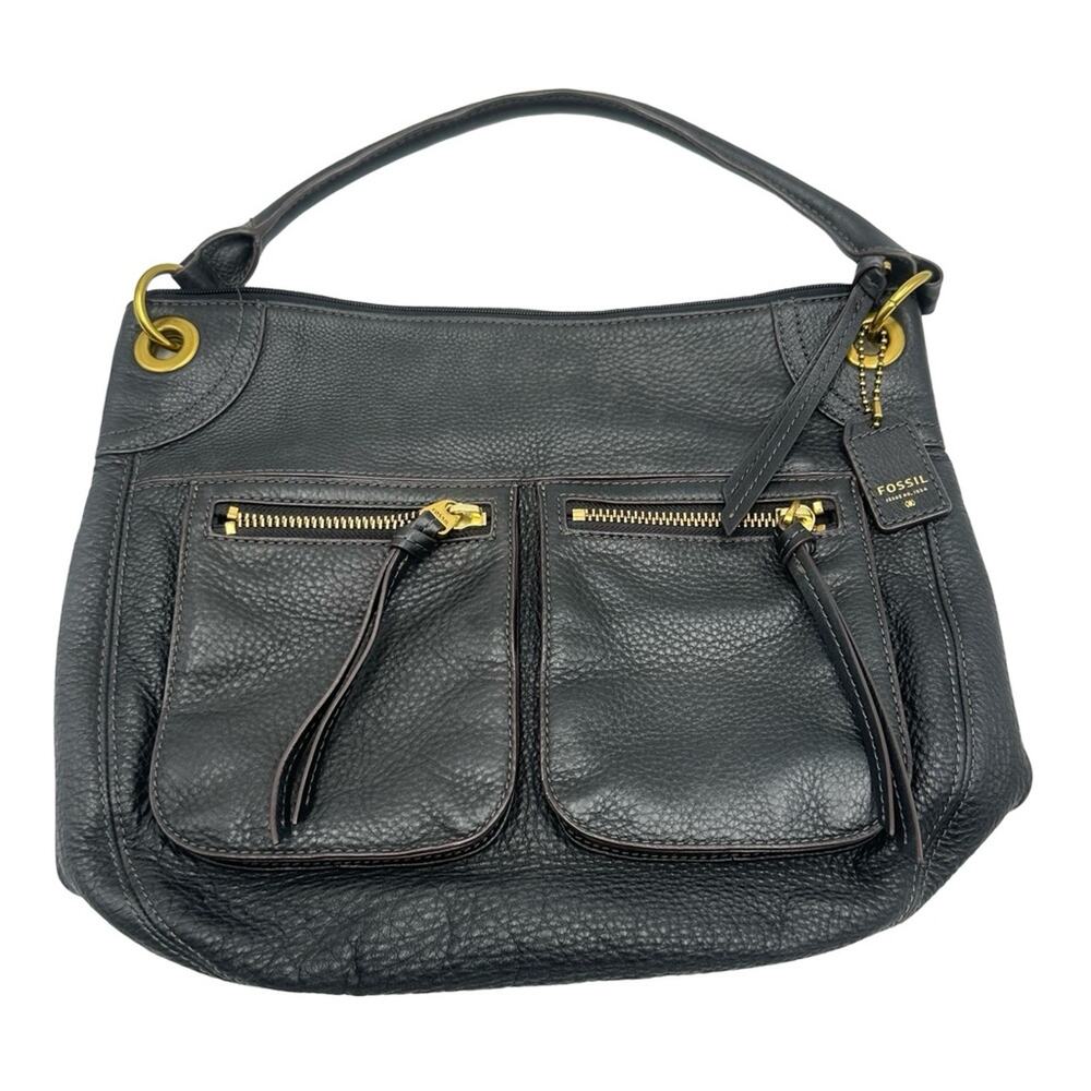 FOSSIL - women's black pebble leather shoulder bag